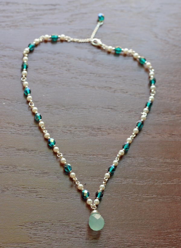 pearl and green crystal necklace